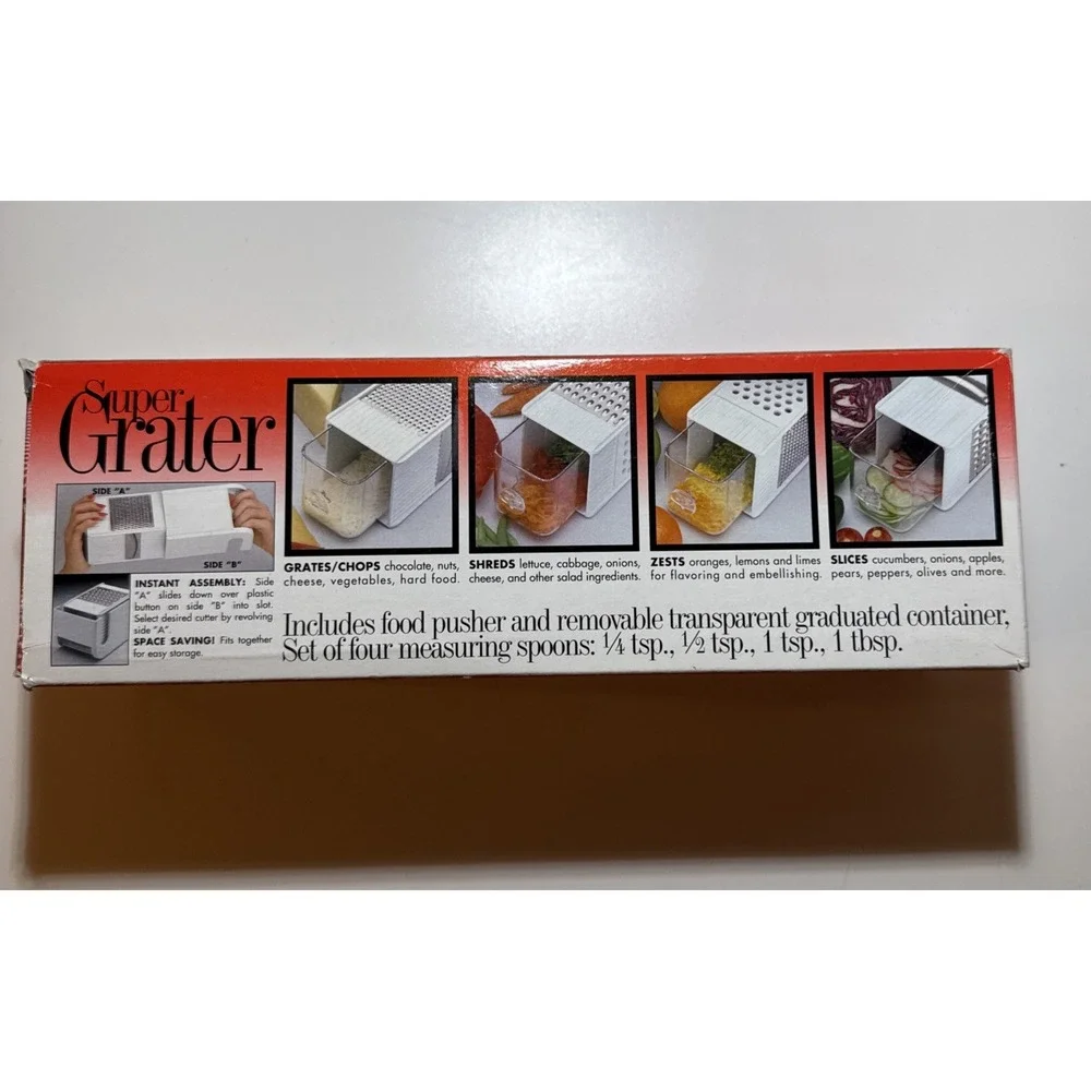 Vintage Pyrex Super Grater Plus Measuring Spoons Kitchen Set Accessories NIB